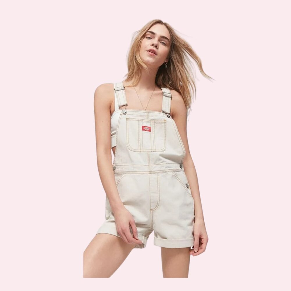 NWOT Cream Dickies Carpenter Short Overalls / Shortalls Size Small